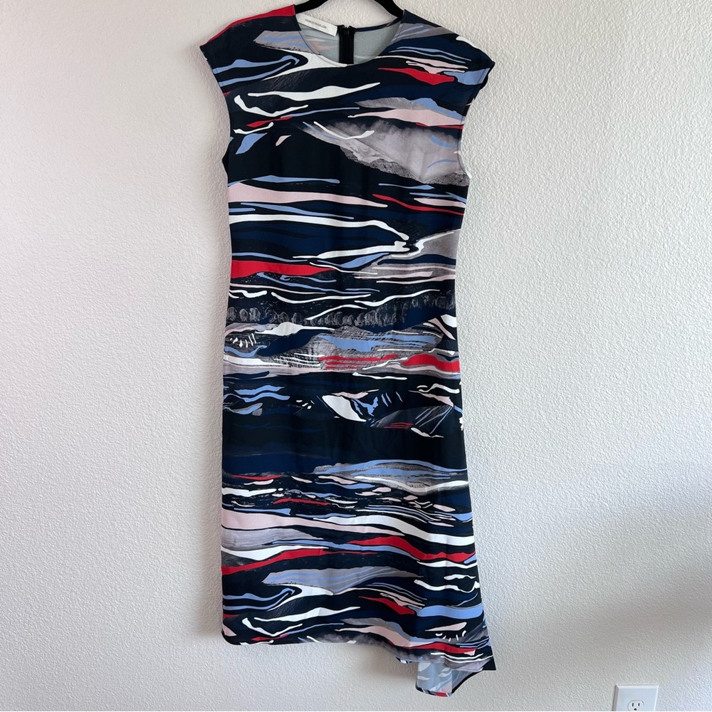 Cedric Charlier Women's Asymmetrical Sleeveless‎ Abstract Midi Dress